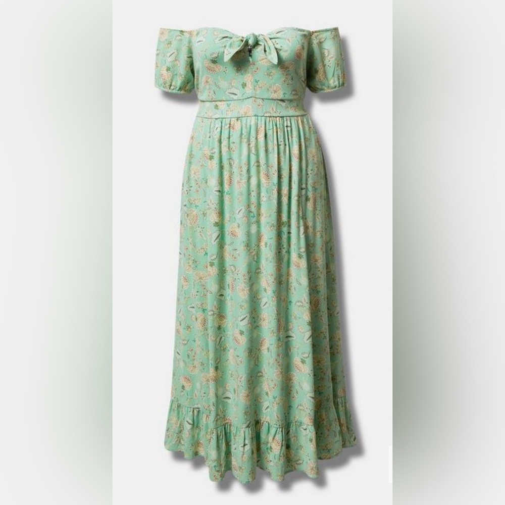 Maxi Gauze Off Shoulder Tie Front Dress
